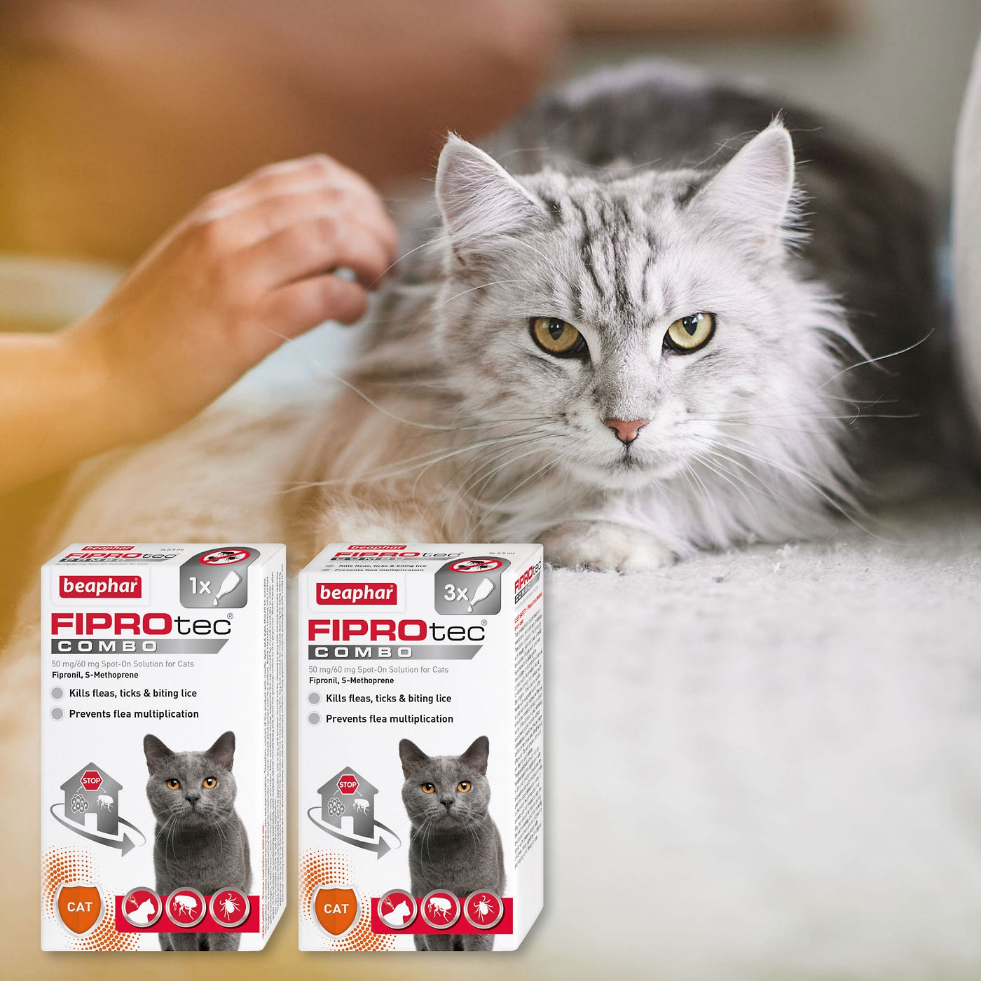Beaphar - FIPROtec® COMBO Flea & Tick Spot-On for Cats - 3 Pipettes