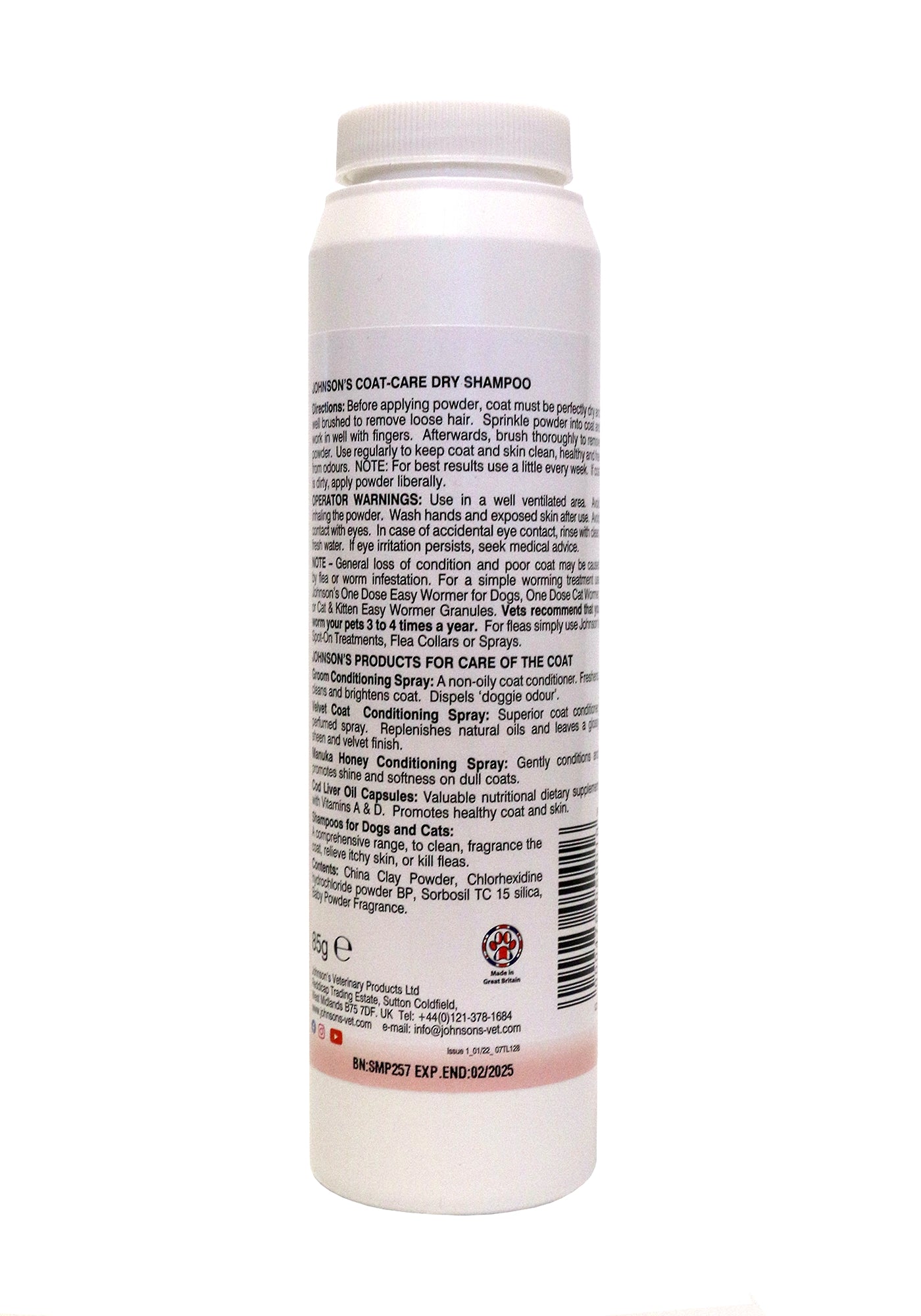 Johnson's - Coat Care Dry Shampoo for Dogs and Cats - 85g