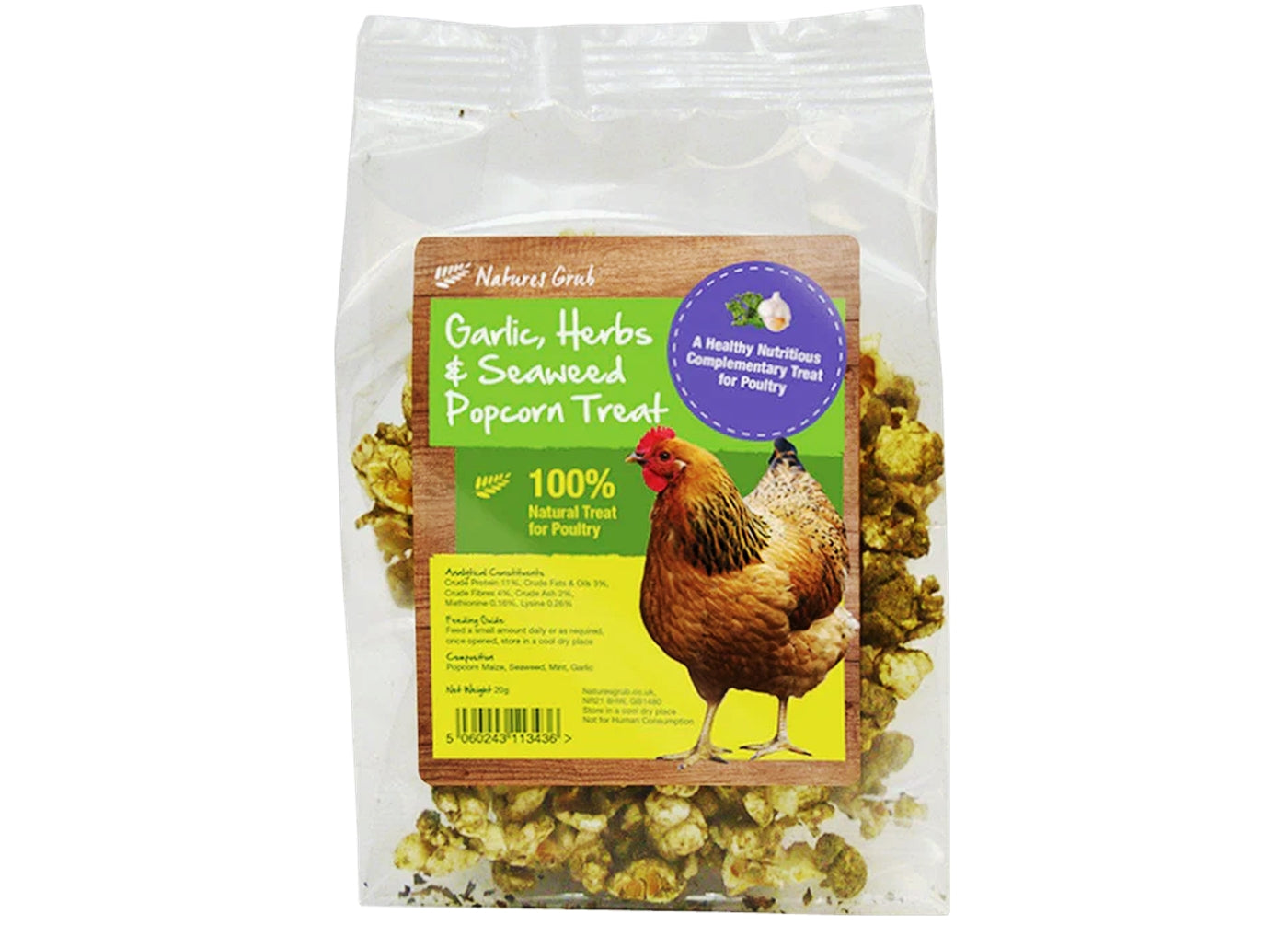 Natures Grub - Garlic, Herbs & Seaweed Popcorn Treat - 20g