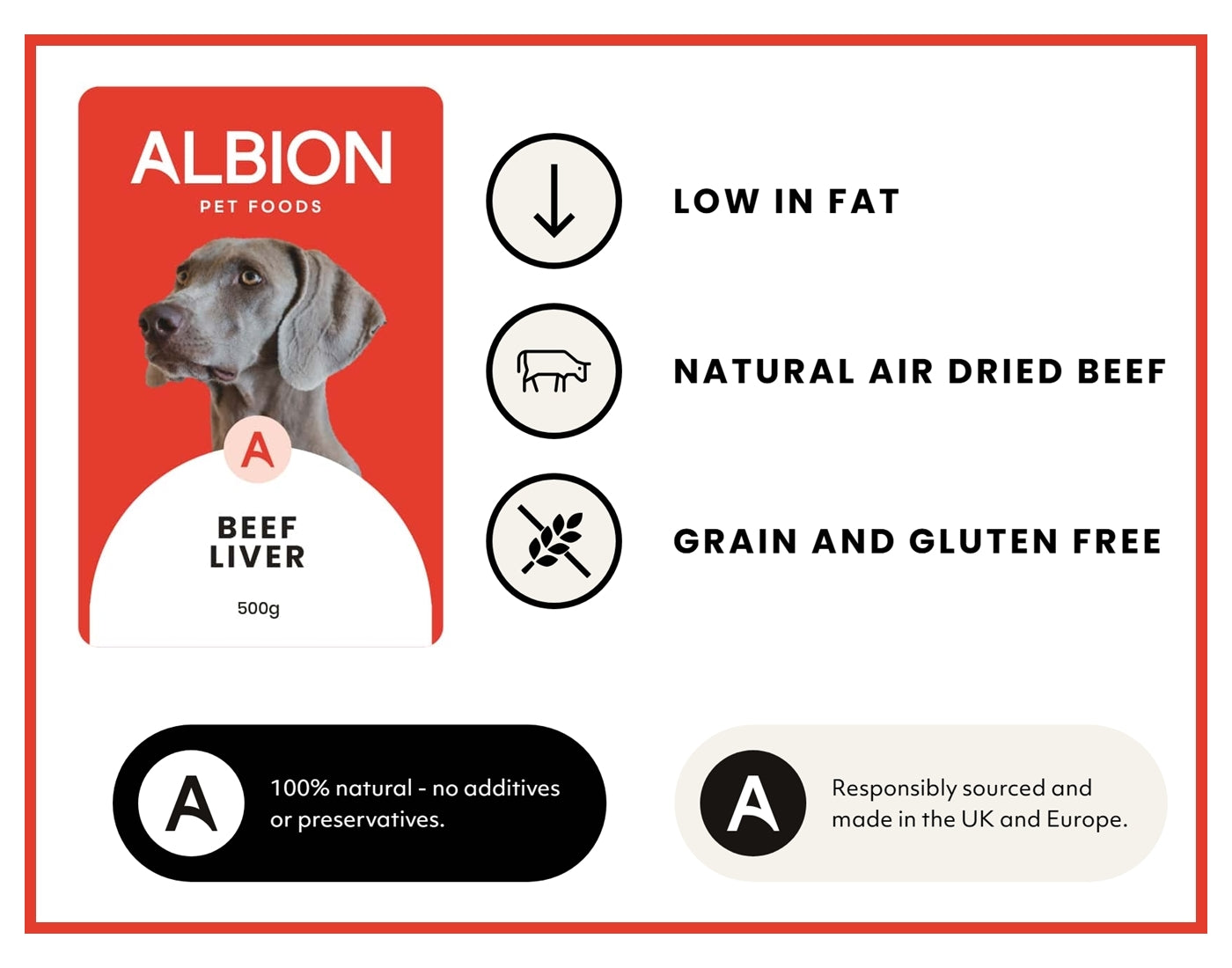 Albion Pet Foods - Air-Dried Beef Liver | Natural Dog Treat - Buy Online SPR Centre UK