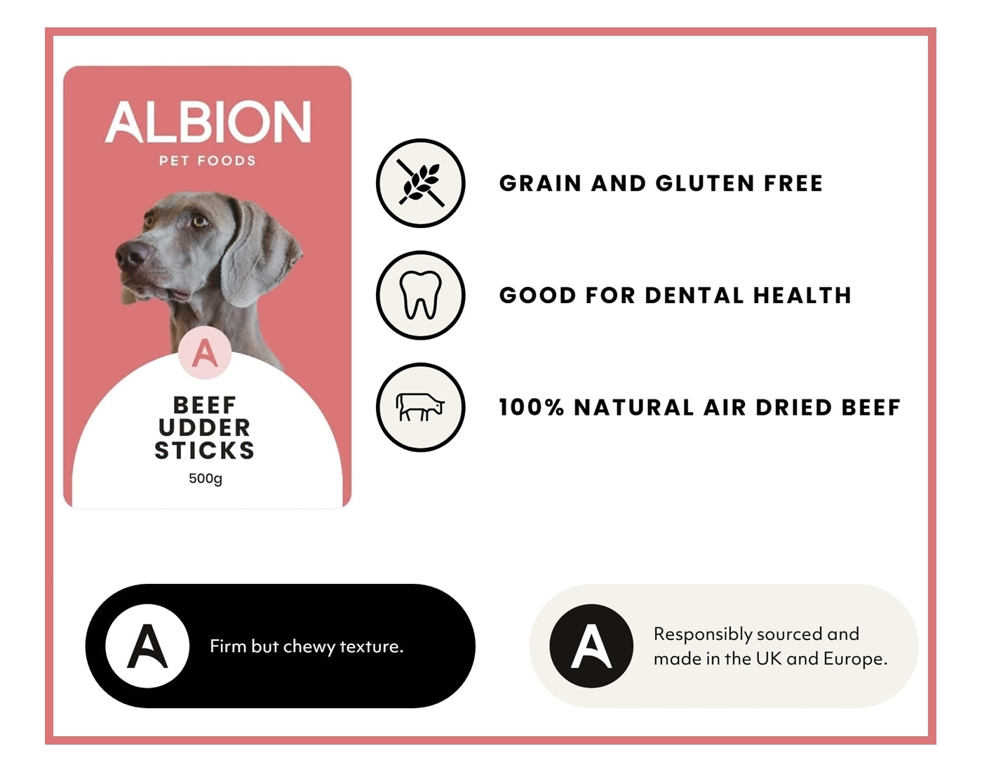 Albion Pet Foods - Air-Dried Beef Udder Sticks | Natural Dog Treat - Buy Online SPR Centre UK