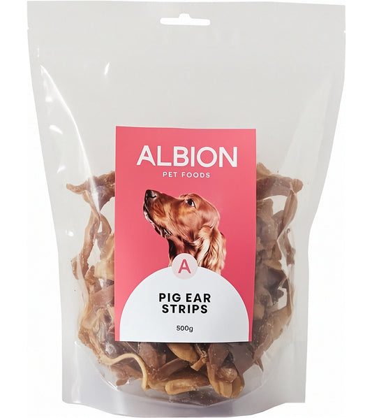 Albion Pet Foods - Air-Dried Pure Pig Ear Strips 500g - Buy Online SPR Centre UK