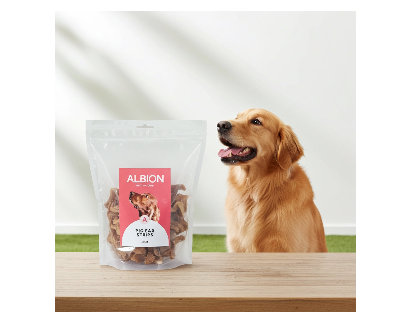 Albion Pet Foods - Air-Dried Pure Pig Ear Strips 500g - Buy Online SPR Centre UK