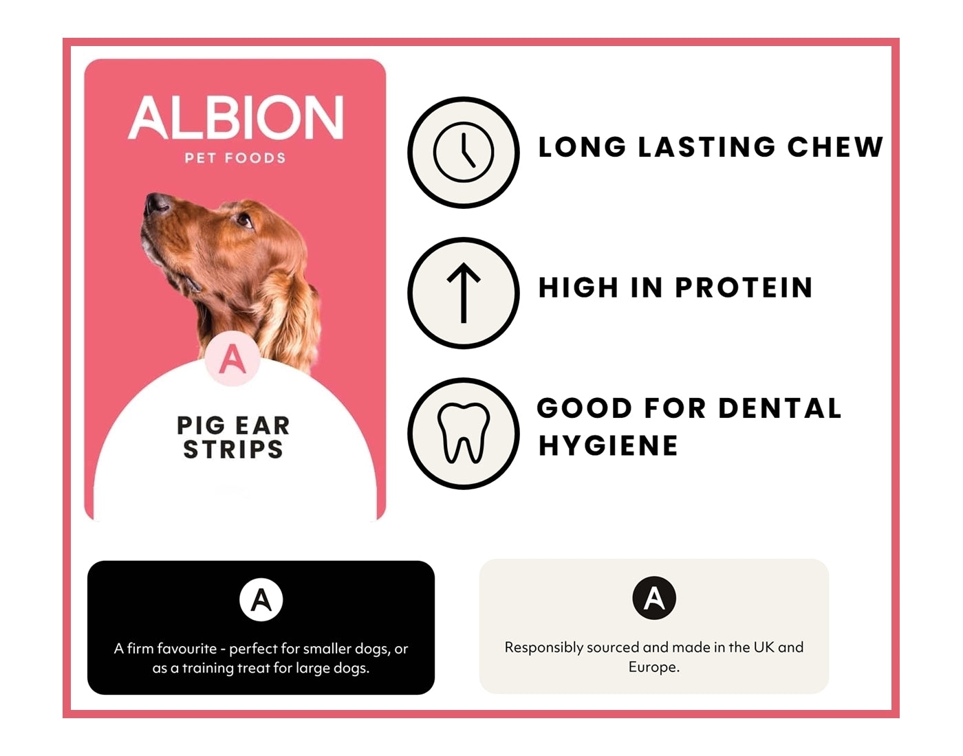 Albion Pet Foods - Air-Dried Pure Pig Ear Strips 200g - Buy Online SPR Centre UK