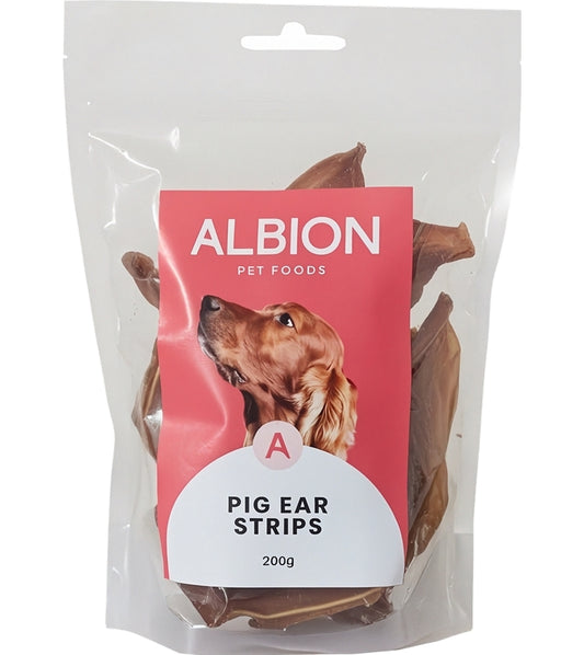 Albion Pet Foods - Air-Dried Pure Pig Ear Strips 200g - Buy Online SPR Centre UK