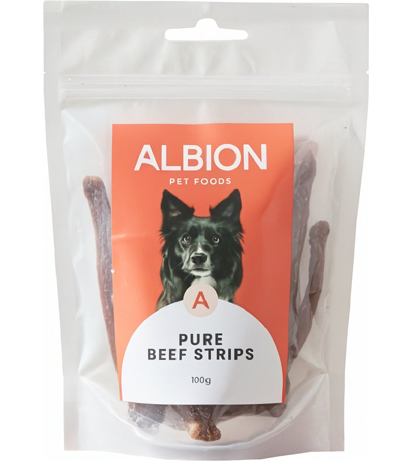 Albion Pet Foods - Air-Dried Pure Beef Strips - Buy Online SPR Centre UK