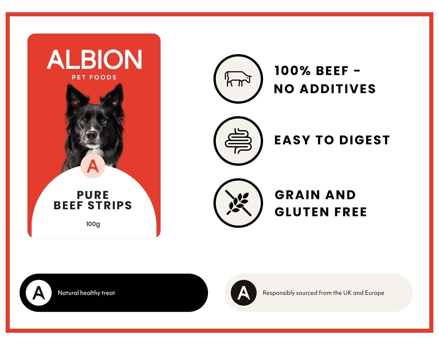 Albion Pet Foods - Air-Dried Pure Beef Strips - Buy Online SPR Centre UK