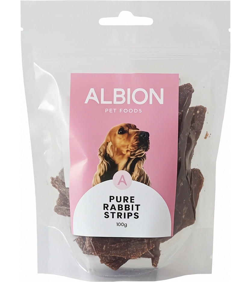 Albion Pet Foods - Air-Dried Pure Rabbit Strips 100g - Buy Online SPR Centre UK