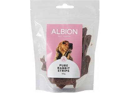 Albion Pet Foods - Air-Dried Pure Rabbit Strips 100g - Buy Online SPR Centre UK