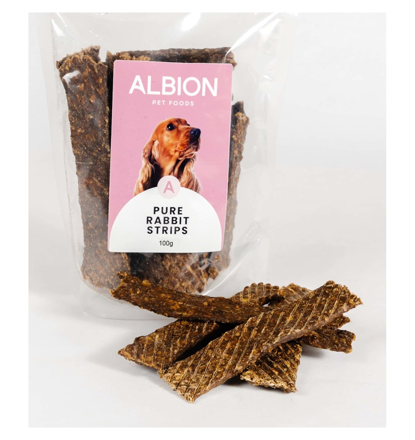 Albion Pet Foods - Air-Dried Pure Rabbit Strips 100g - Buy Online SPR Centre UK