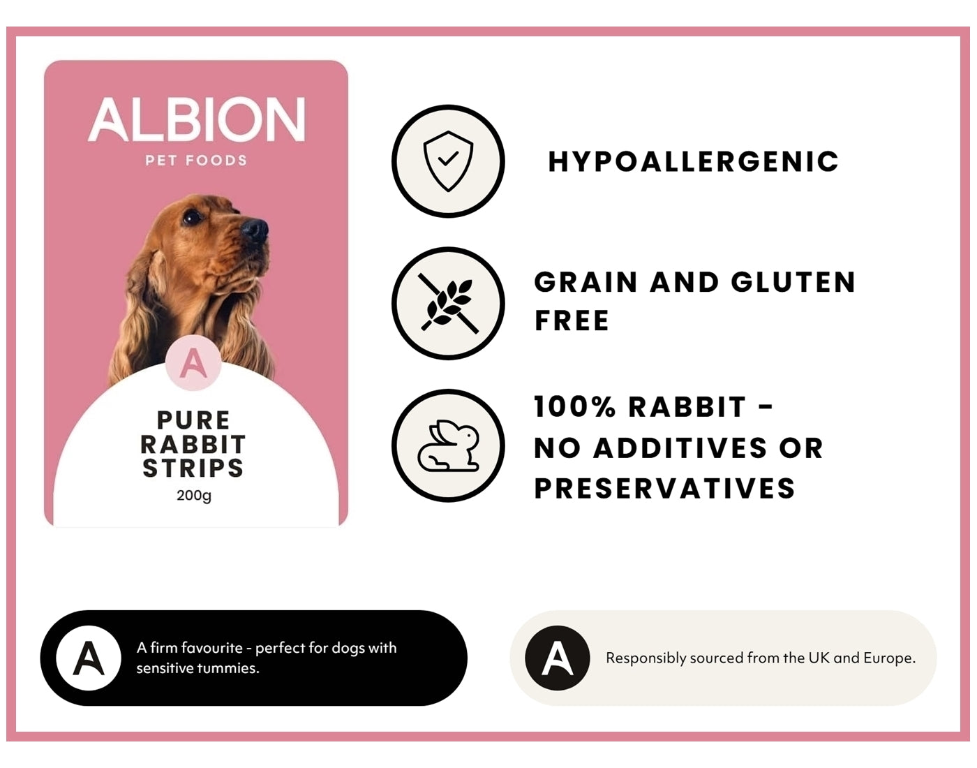 Albion Pet Foods - Air-Dried Pure Rabbit Strips 100g - Buy Online SPR Centre UK