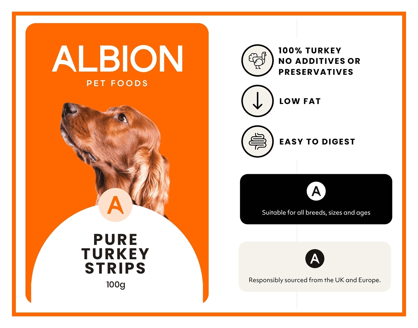 Albion Pet Foods - Air-Dried Pure Turkey Strips - Buy Online SPR Centre UK