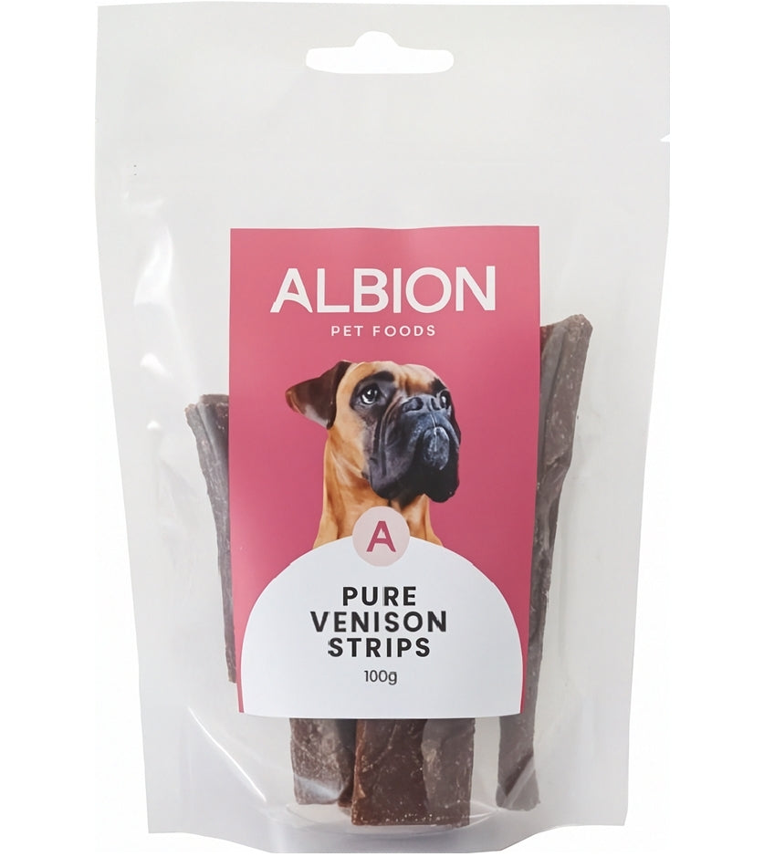 Albion Pet Foods - Air-Dried Pure Venison Strips - Buy Online SPR Centre UK