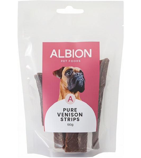 Albion Pet Foods - Air-Dried Pure Venison Strips - Buy Online SPR Centre UK