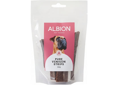 Albion Pet Foods - Air-Dried Pure Venison Strips - Buy Online SPR Centre UK