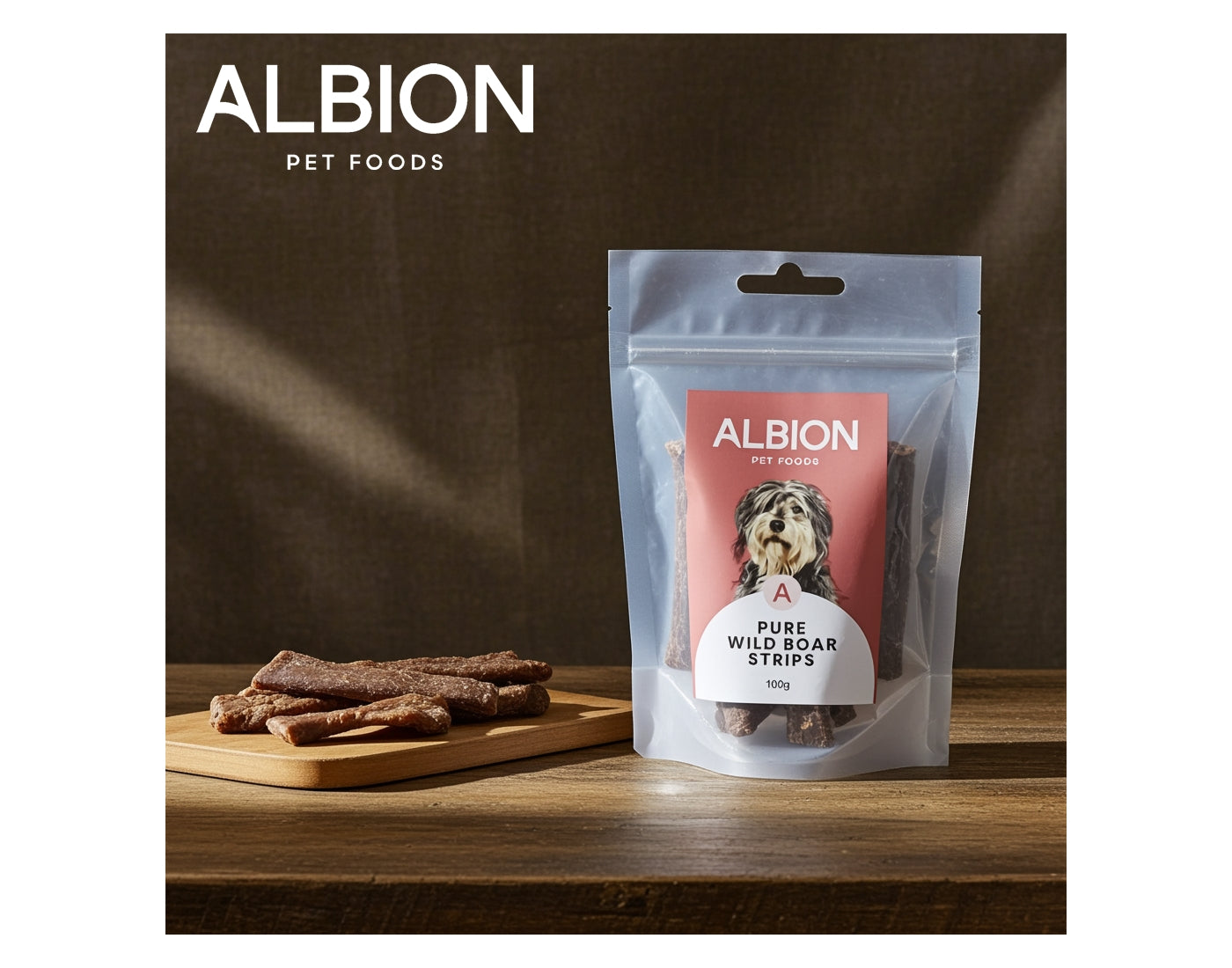 Albion Pet Foods - Air-Dried Pure Wild Boar Strips - Buy Online SPR Centre UK