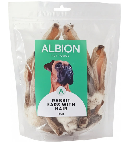 Albion Pet Foods - Rabbit Ears with Hair | Natural Dog Treats - Buy Online SPR Centre UK