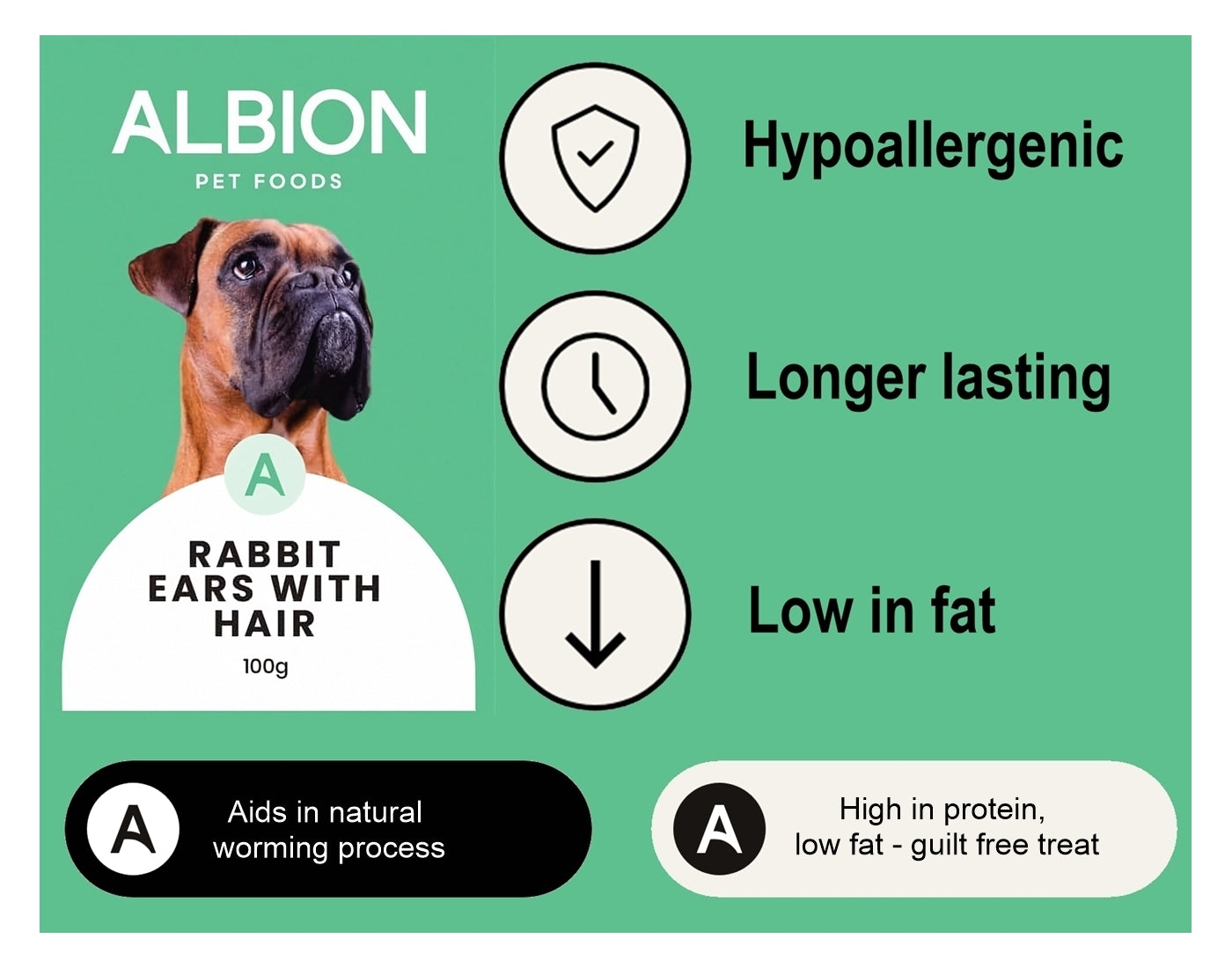 Albion Pet Foods - Rabbit Ears with Hair | Natural Dog Treats - Buy Online SPR Centre UK