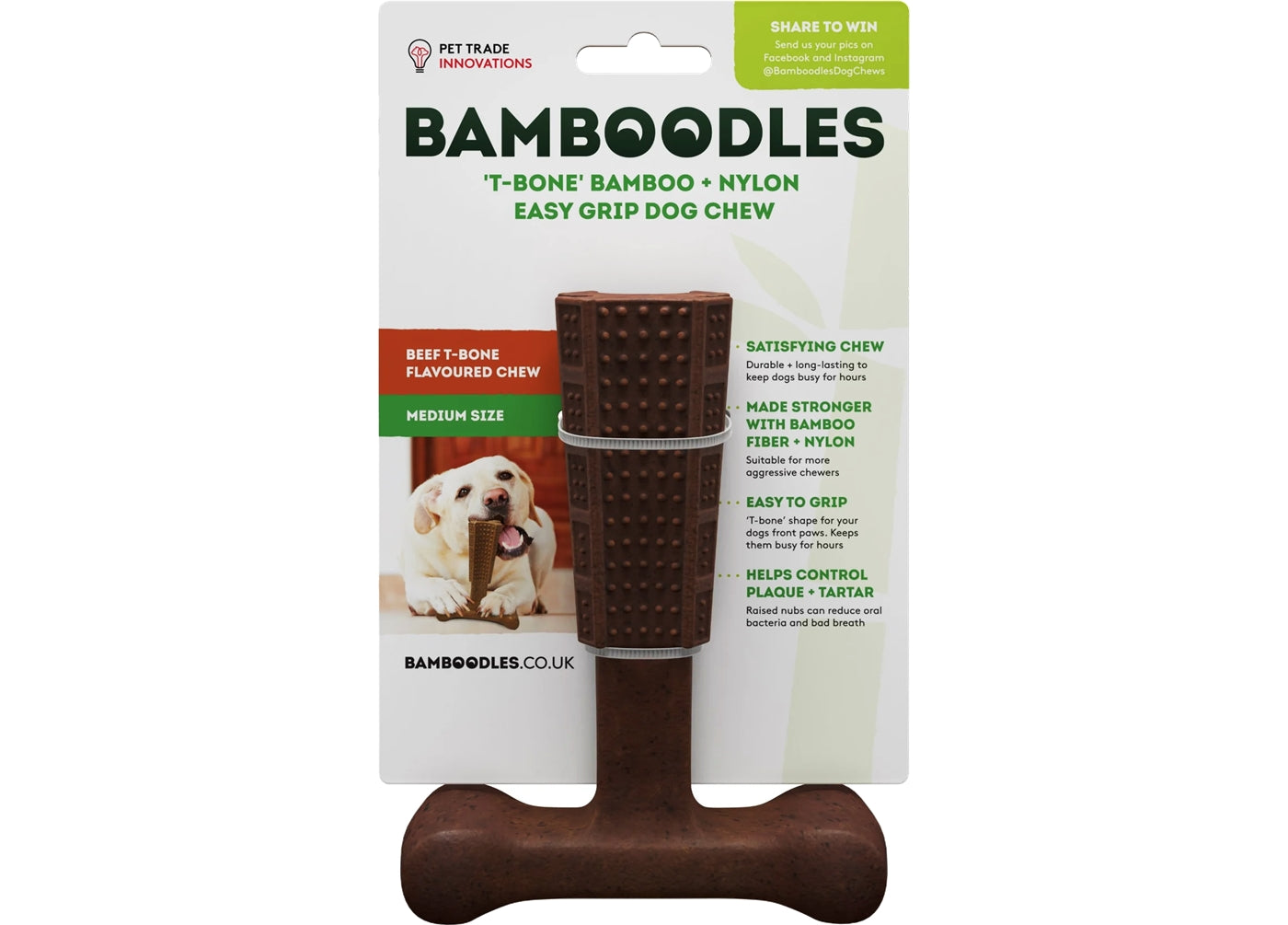 Bamboodles ‘T-Bone’ Beef Flavour Dog Chew (Medium) - Buy Online SPR Centre UK