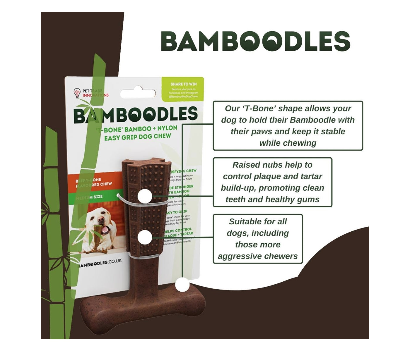 Bamboodles ‘T-Bone’ Beef Flavour Dog Chew (Small) - Buy Online SPR Centre UK