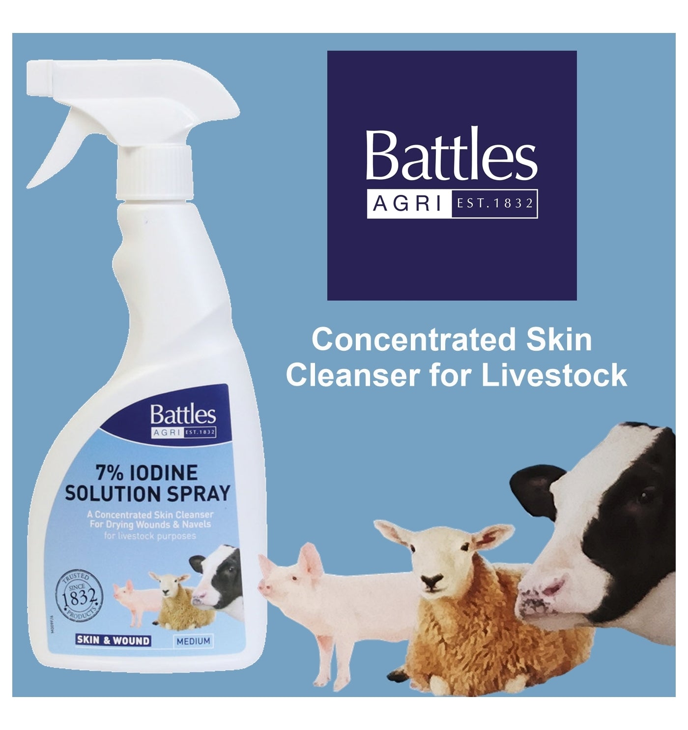 Battles - 7% Iodine Solution Spray 500ml | Animal Care - Buy Online SPR Centre UK