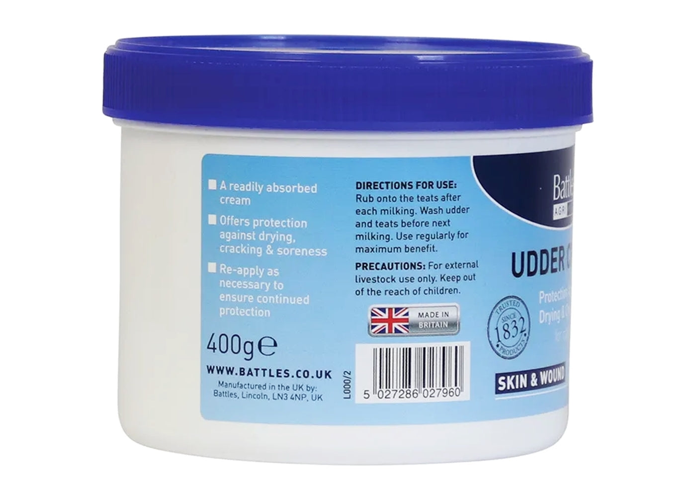 Battles - Udder Cream 400g - Buy Online SPR Centre UK