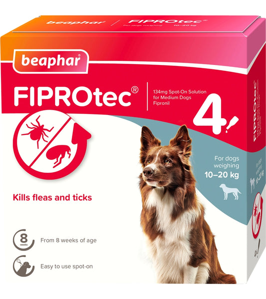 Beaphar - FIPROtec® Flea & Tick Spot-on For Medium Dogs (10-20kg) - 4 Pipettes