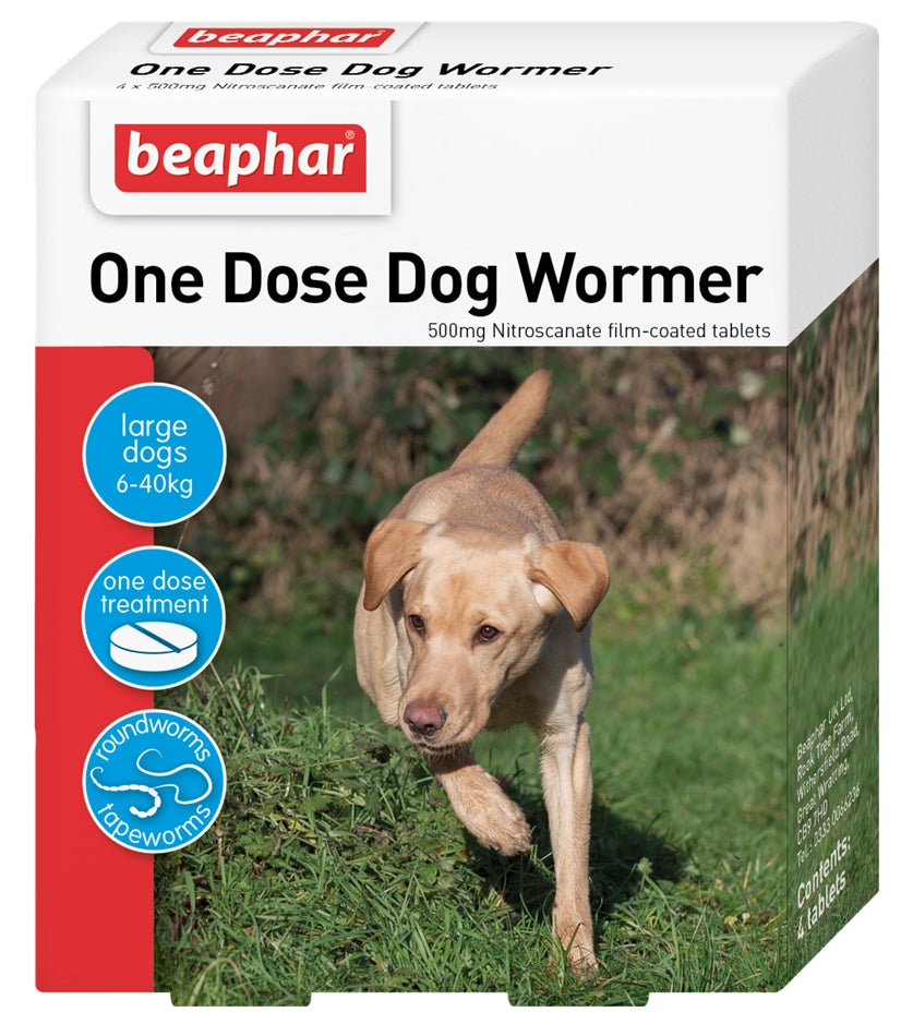 Beaphar - One Dose Worming Tablets for Large Dogs 20-40kg (4 Tablets) - Buy Online SPR Centre UK