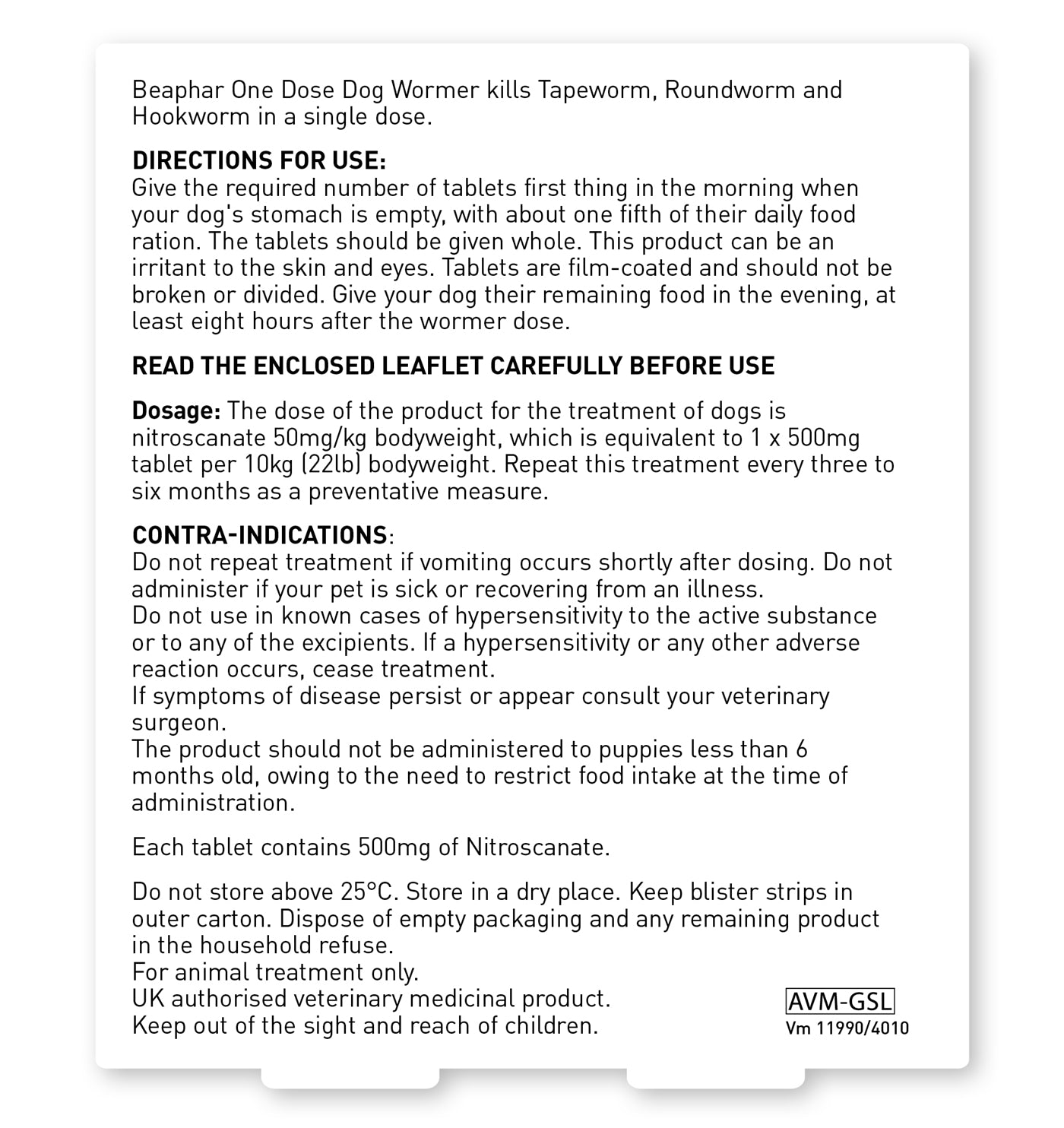 Beaphar - One Dose Worming Tablets for Large Dogs 20-40kg (4 Tablets) - Buy Online SPR Centre UK