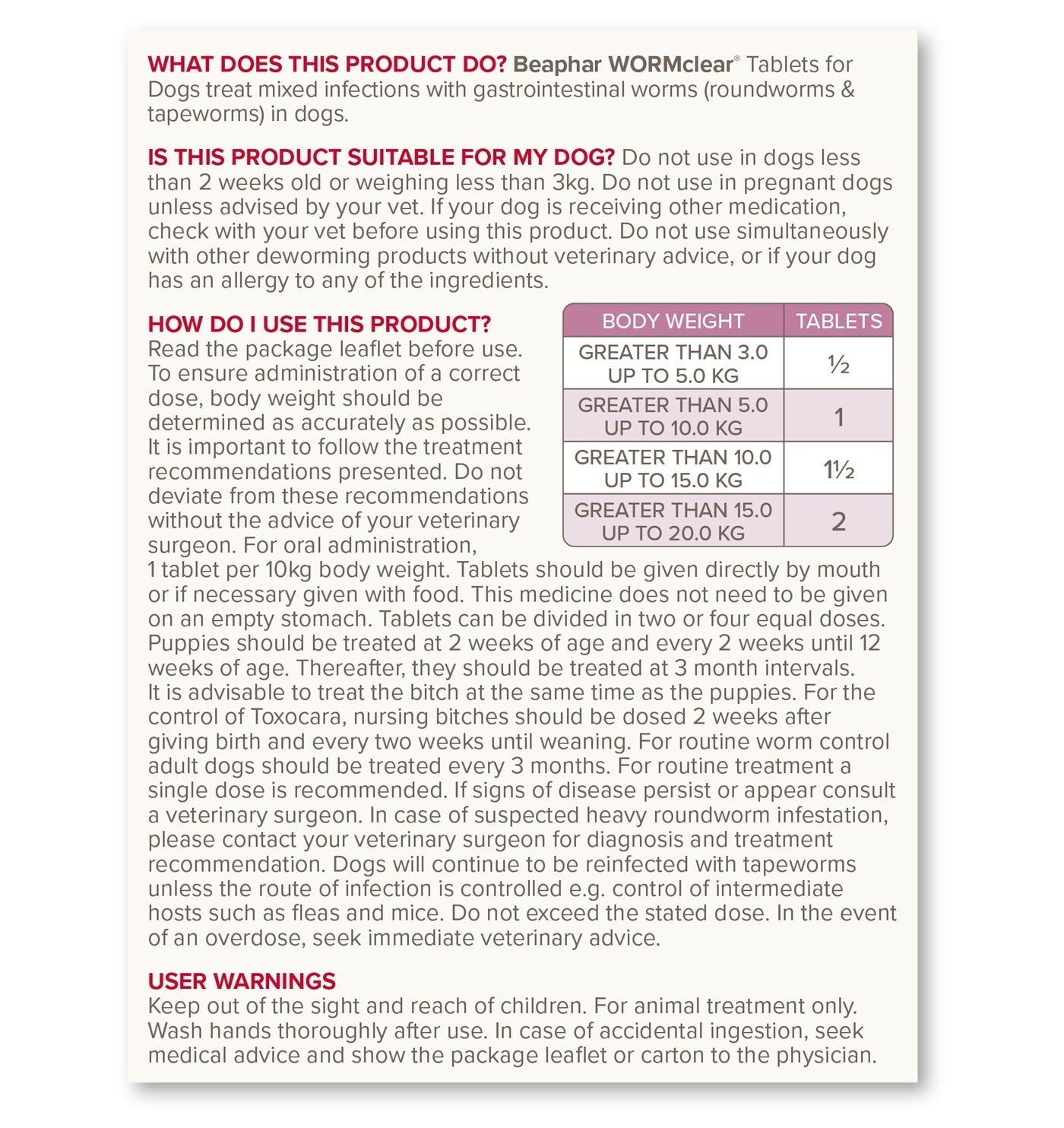 Beaphar - WORMclear Worming Tablets for Dogs up to 20kg (2 Pack) - Buy Online SPR Centre UK
