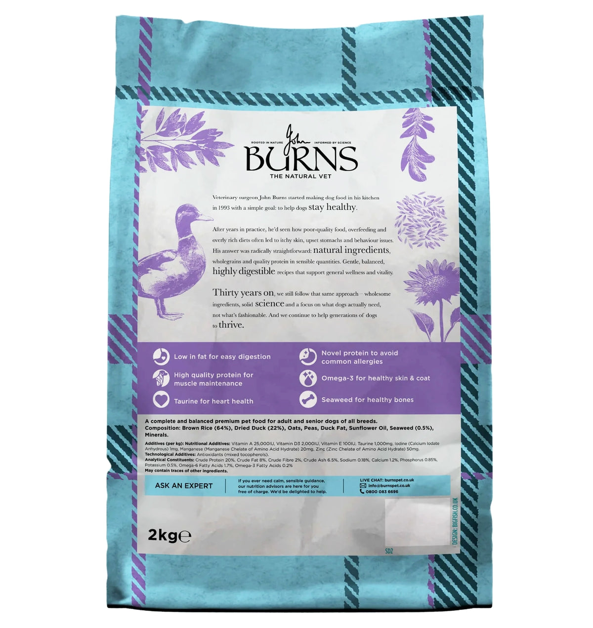Burns - Sensitive Adult/Senior Dog Food (Duck & Brown Rice) - Buy Online SPR Centre UK