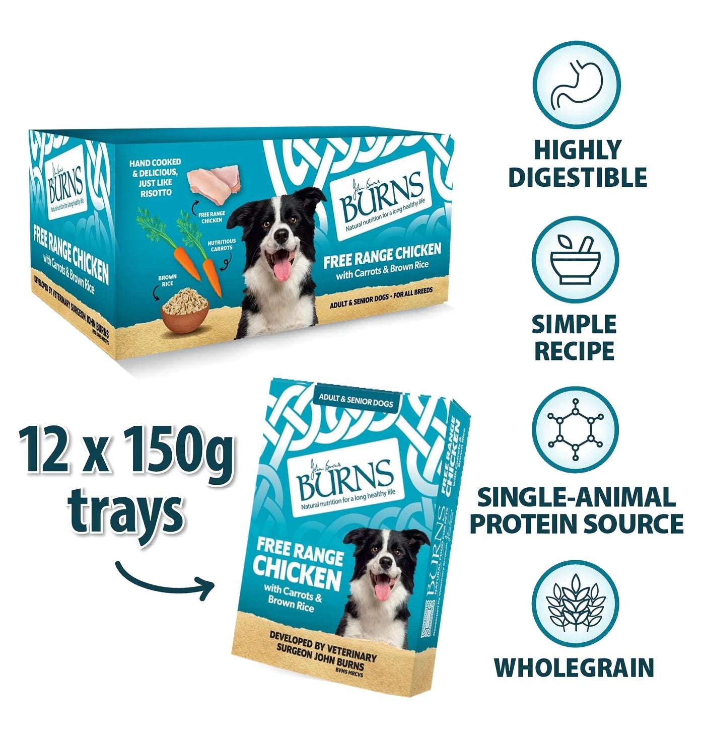 Burns - Free Range Chicken with Carrots & Brown Rice 12x150g - Buy Online SPR Centre UK