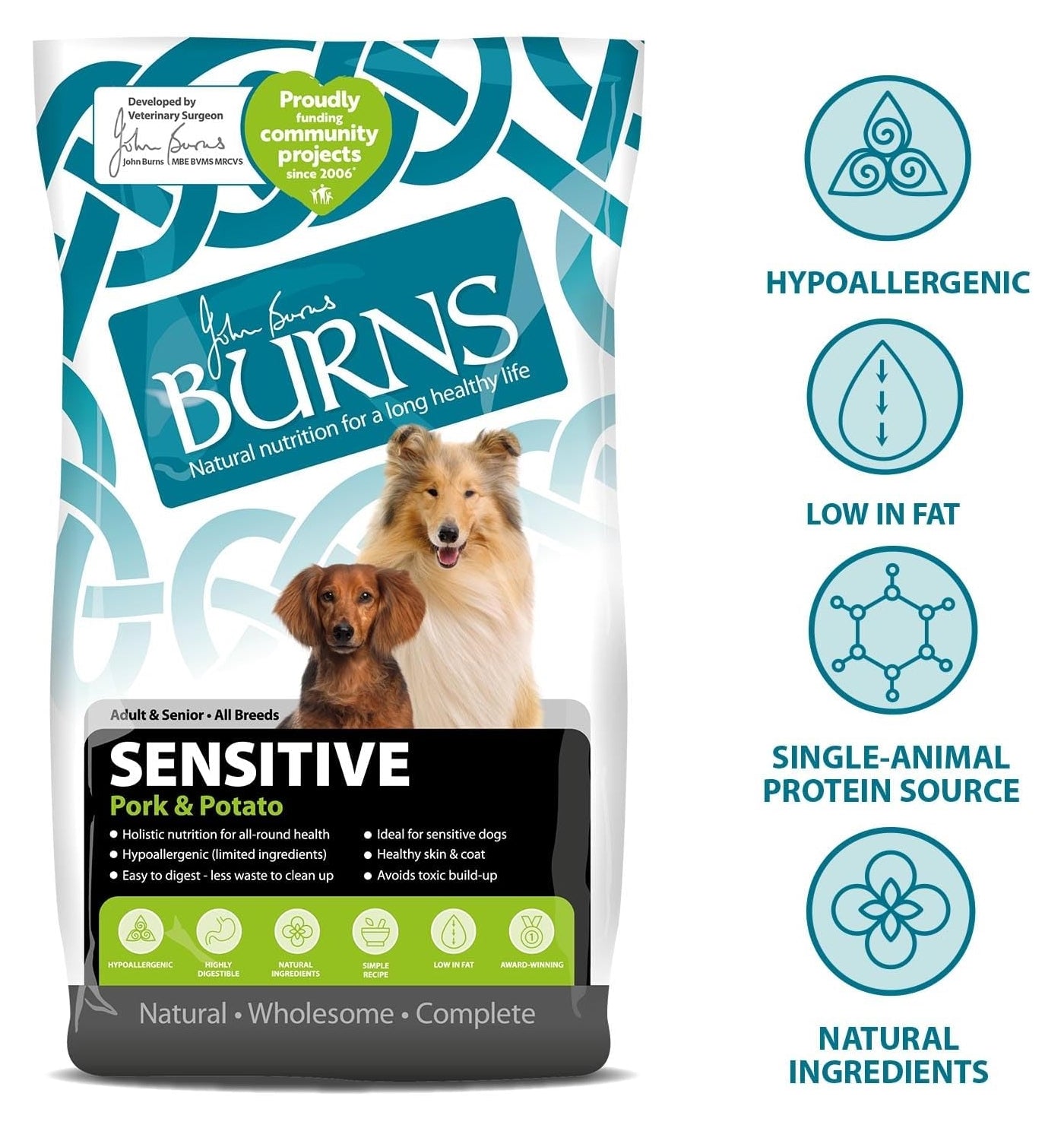 Burns - Sensitive Adult/Senior Dog Food (Pork & Potato) - Buy Online SPR Centre UK