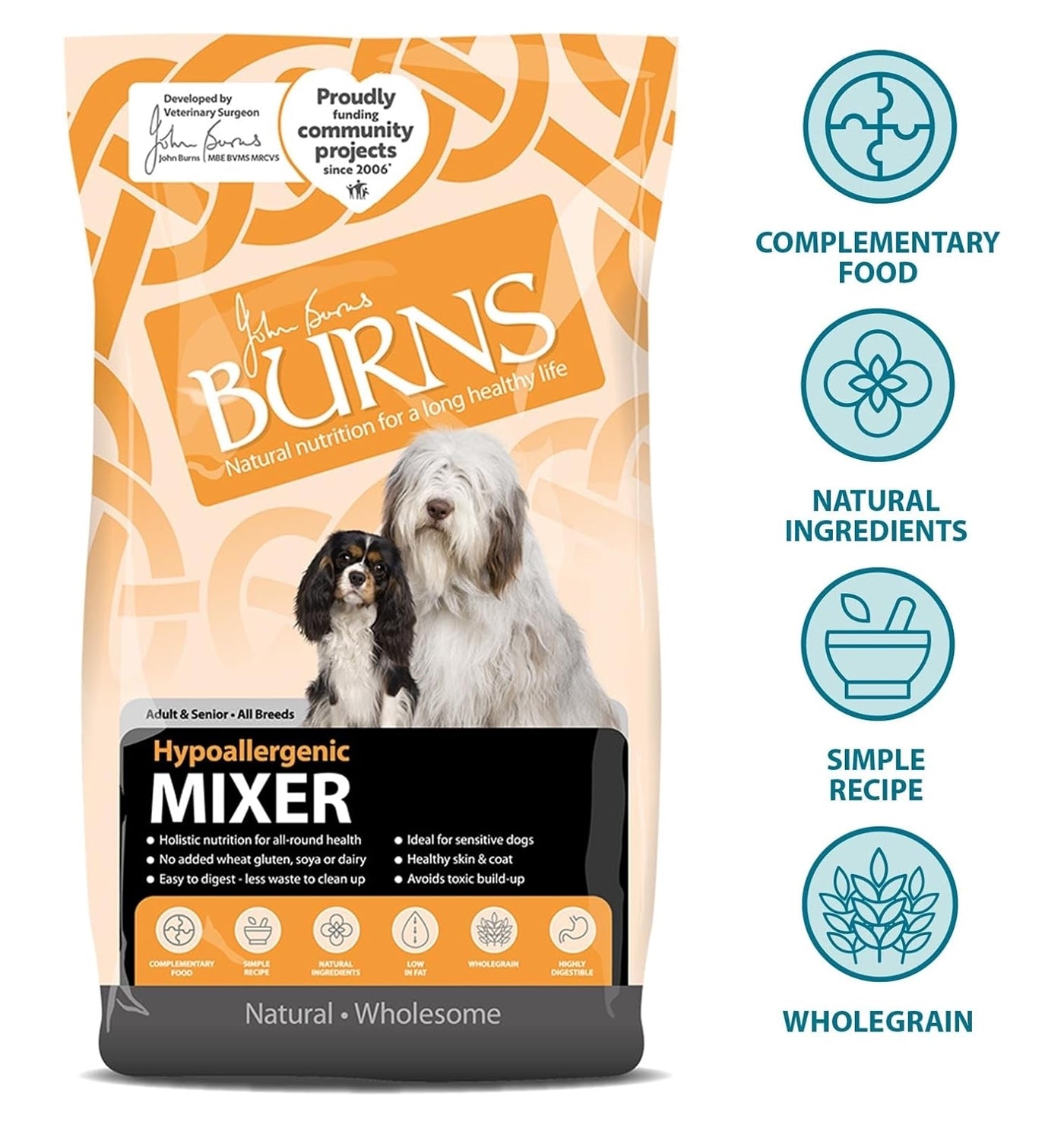 Burns - Adult/Senior Hypoallergenic Mixer Dog Food - 2kg