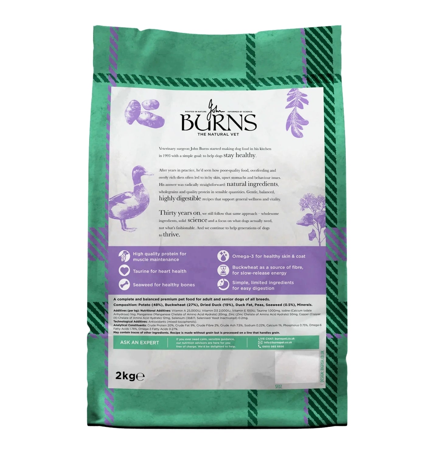 Burns - Grain Free Duck & Potato Dry Dog Food 2kg - Buy Online SPR Centre UK