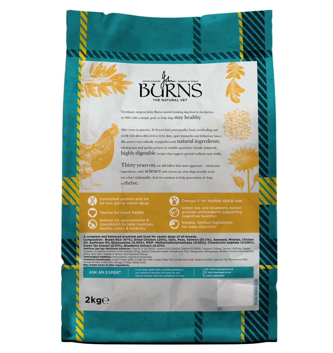 Burns - Senior Dog Food (Chicken & Brown Rice) 2kg - Buy Online SPR Centre UK