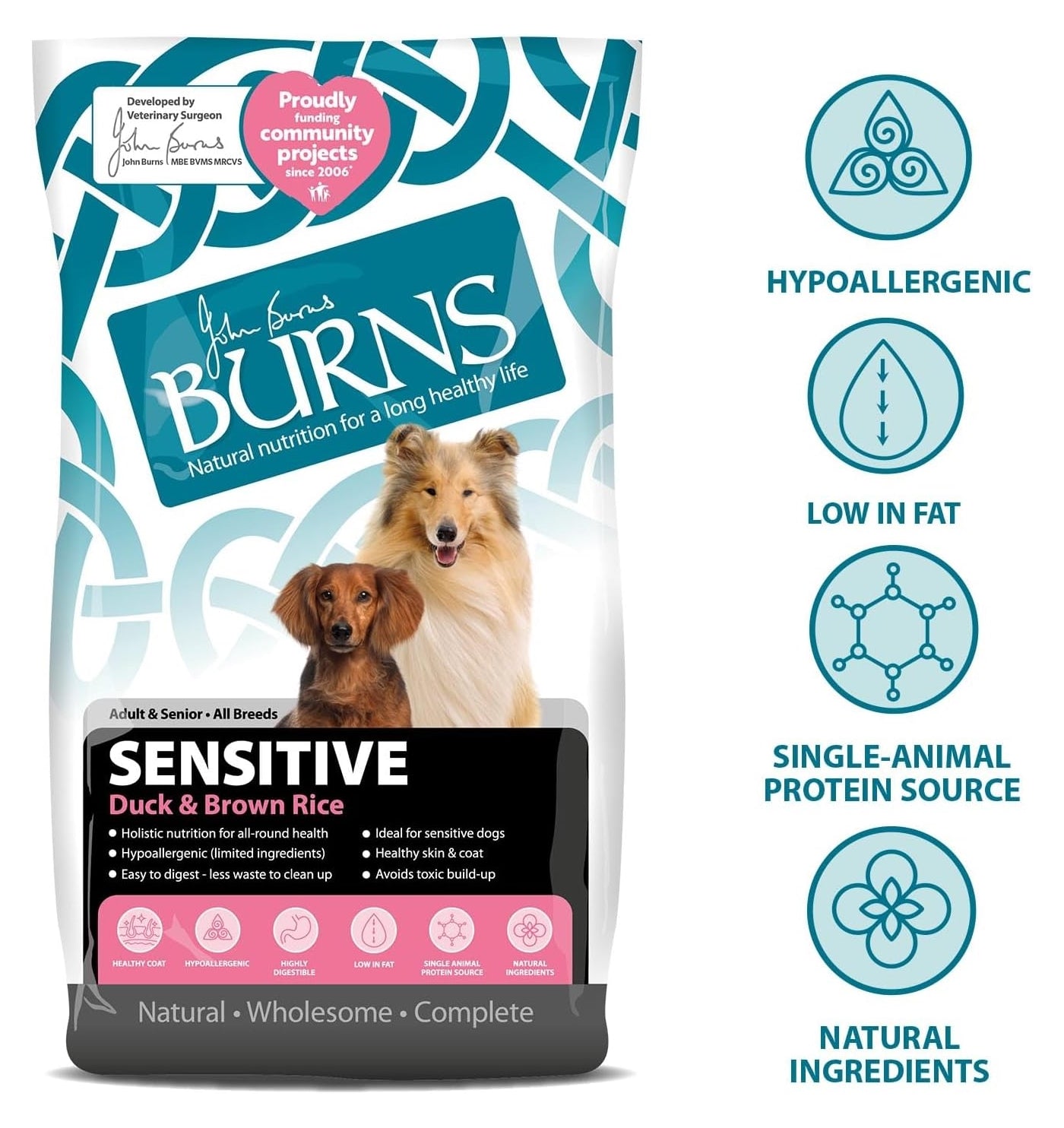 Burns - Sensitive Adult/Senior Dog Food (Duck & Brown Rice) - Buy Online SPR Centre UK