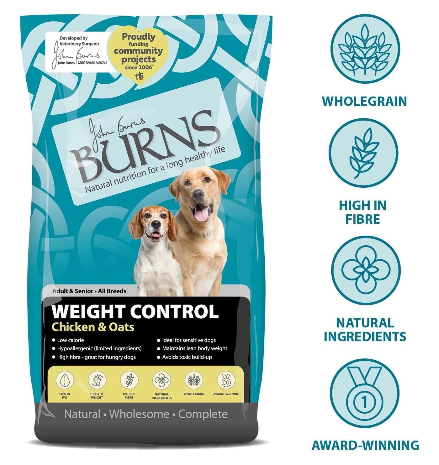 Burns Weight Control Adult/Senior Dog Food (Chicken & Oats) - Buy Online SPR Centre UK