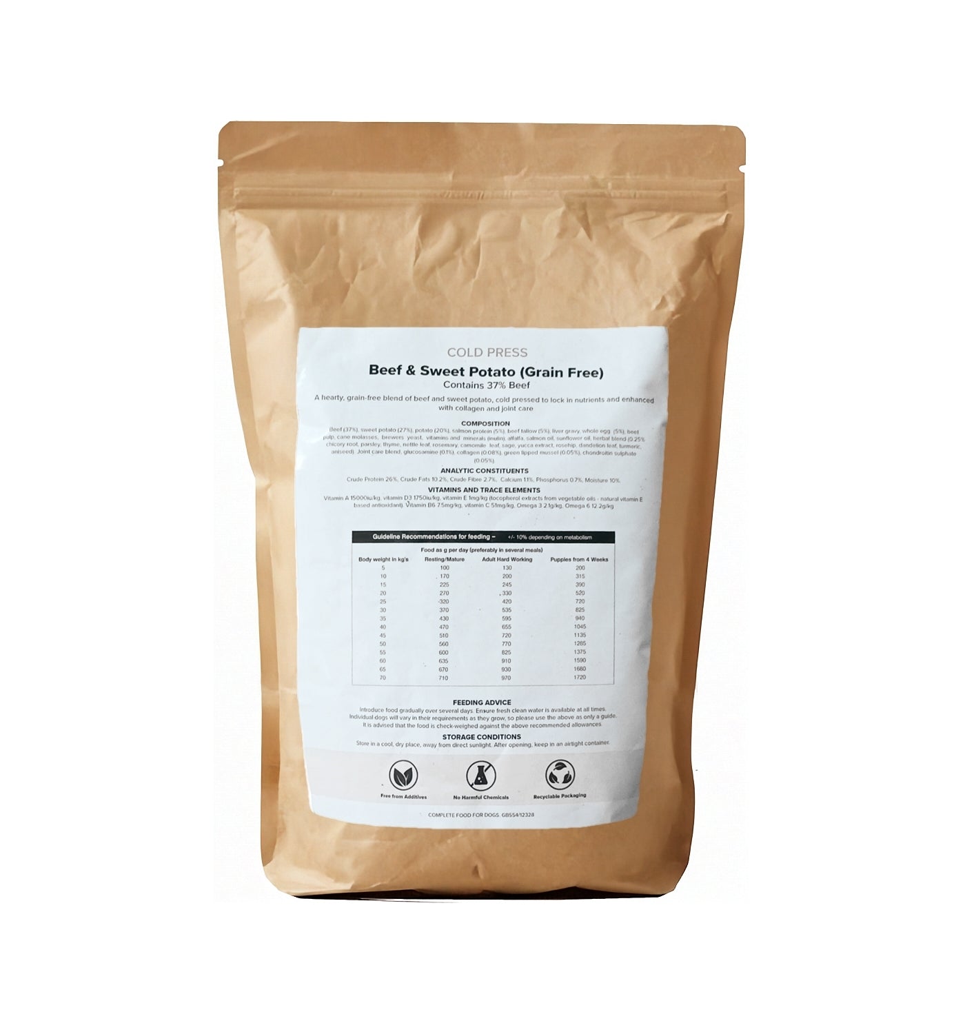 SPR - Cold Pressed Beef & Sweet Potato Dog Food (Grain Free) 2kg - Buy Online SPR Centre UK
