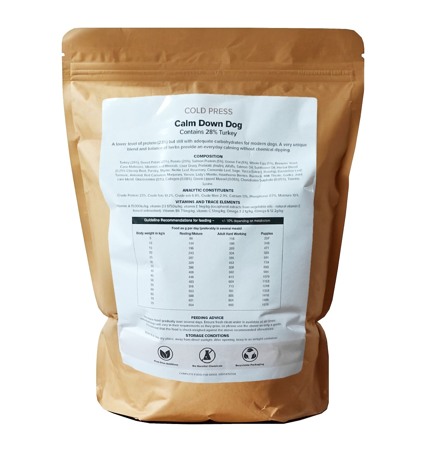 SPR - Cold Pressed Calm Down Dog 2kg - Grain Free Dog Food - Buy Online SPR Centre UK
