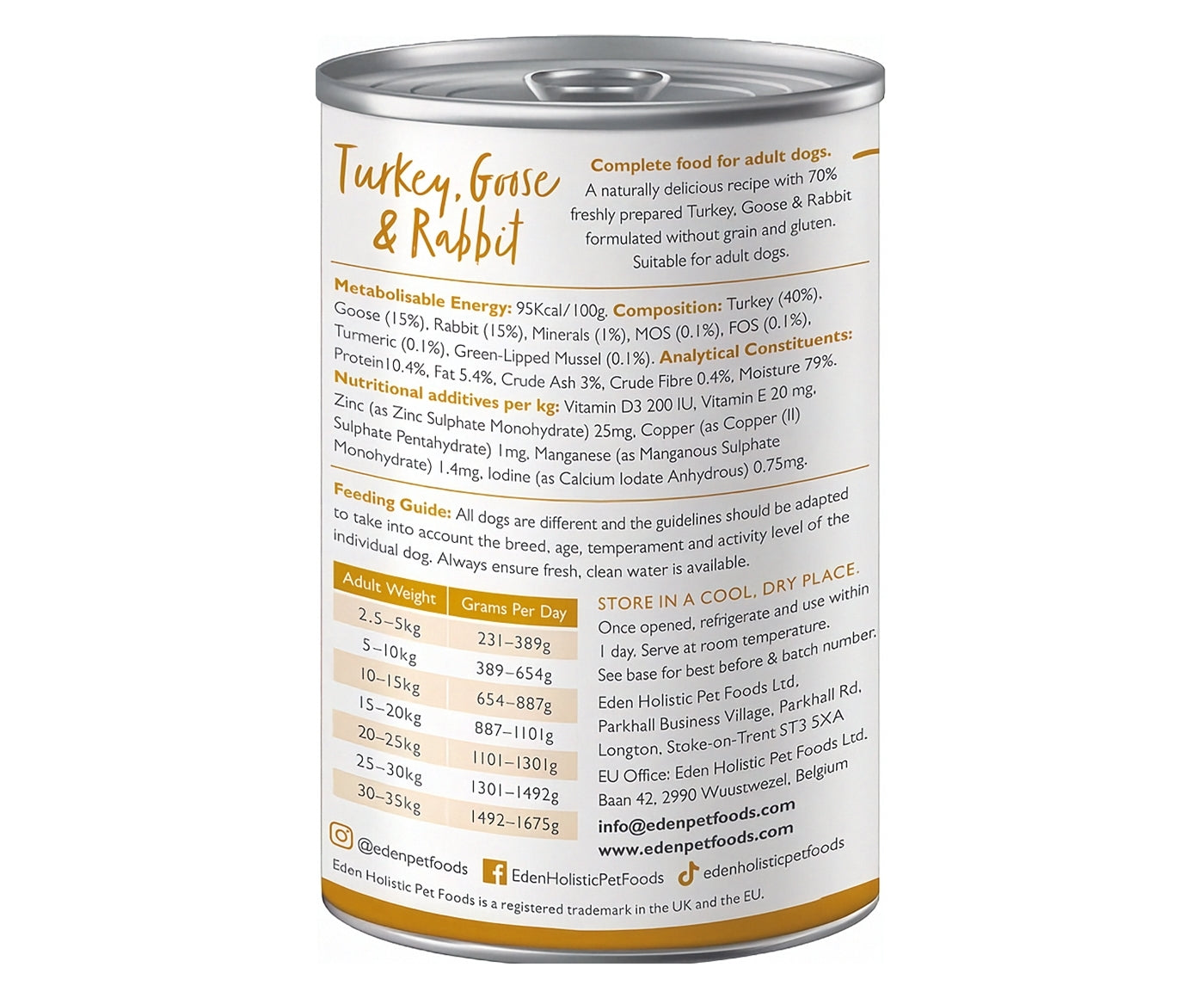 Eden - Gourmet Turkey, Goose & Rabbit Wet Dog Food - Buy Online SPR Centre UK