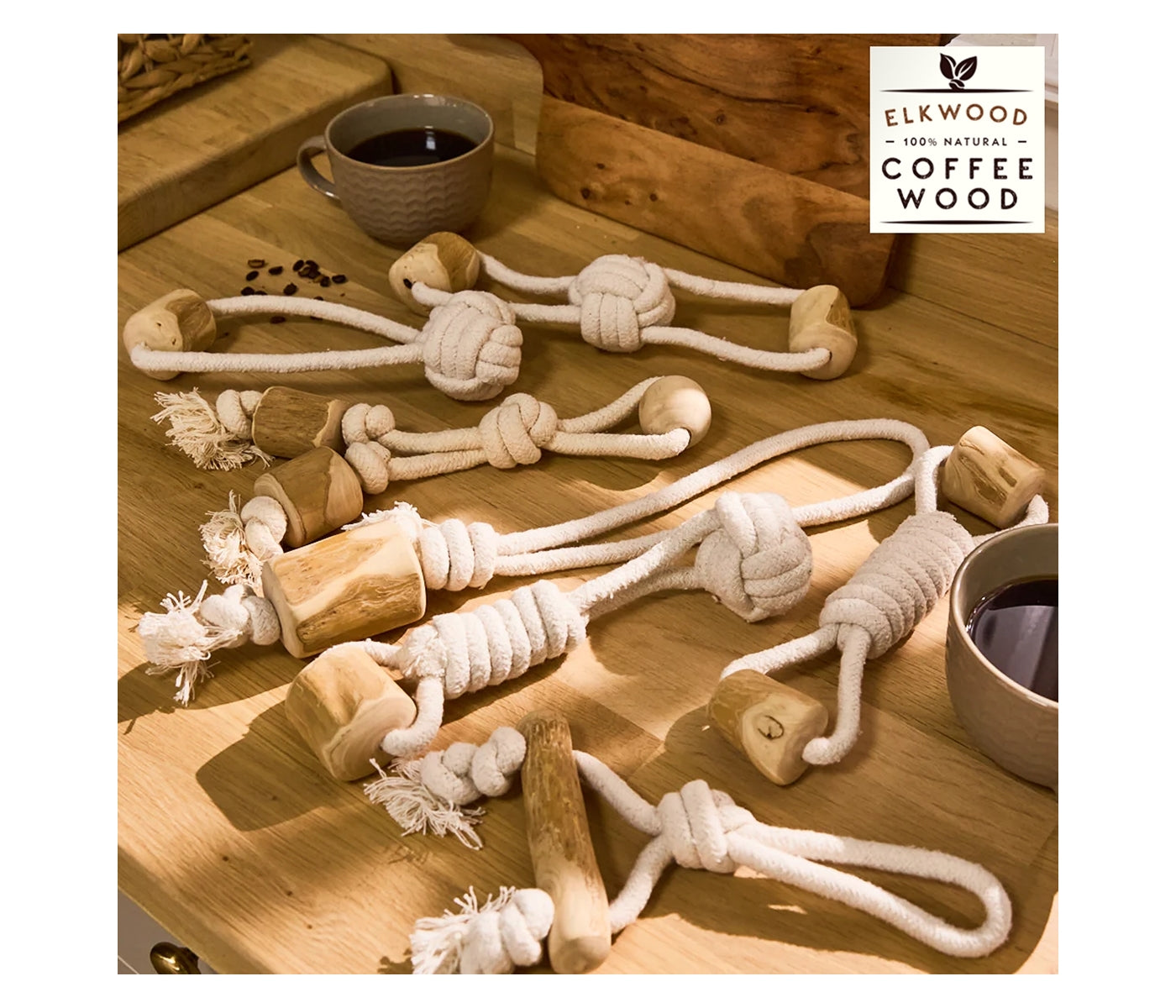 Elkwood - Coffee Wood Double Rope Dog Toy - Buy Online SPR Centre UK