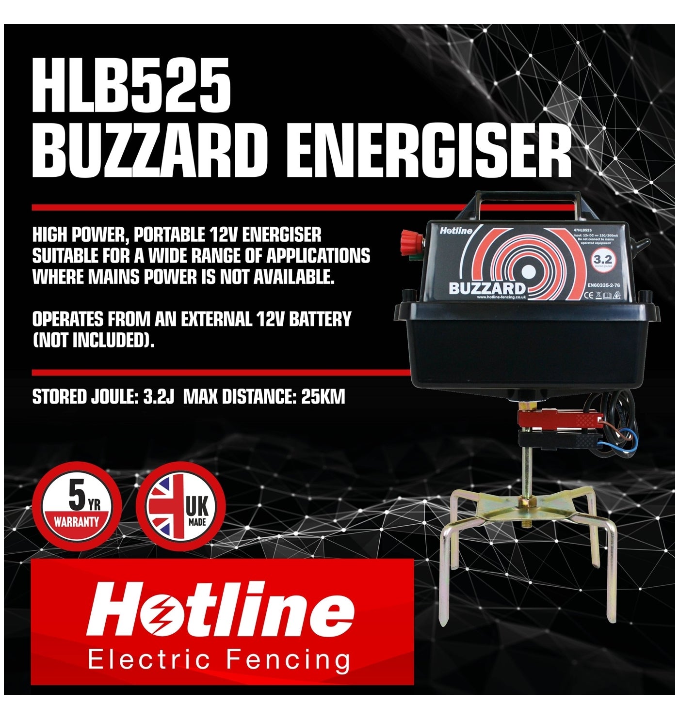 Hotline - Buzzard Energiser 12 Volts | 3.2 Joules - Buy Online SPR Centre UK