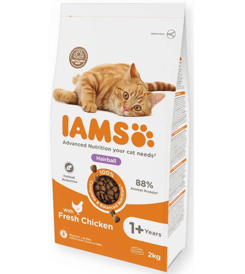IAMS - Adult Hairball Reduction Dry Cat Food with Fresh Chicken - 2kg