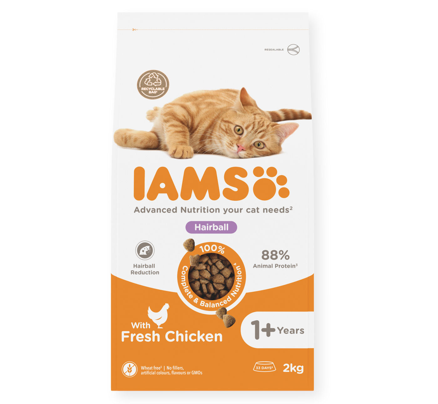 IAMS - Adult Hairball Reduction Dry Cat Food with Fresh Chicken - 2kg