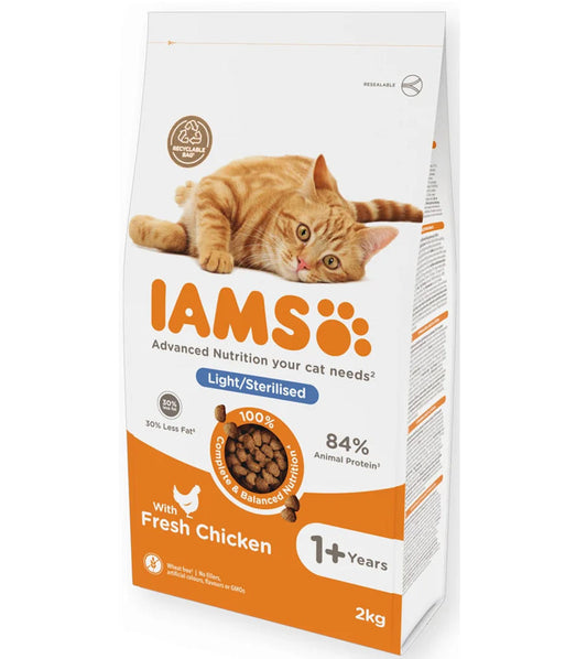IAMS - Adult Light in Fat/Sterilised Cat Food 2kg - Buy Online SPR Centre UK