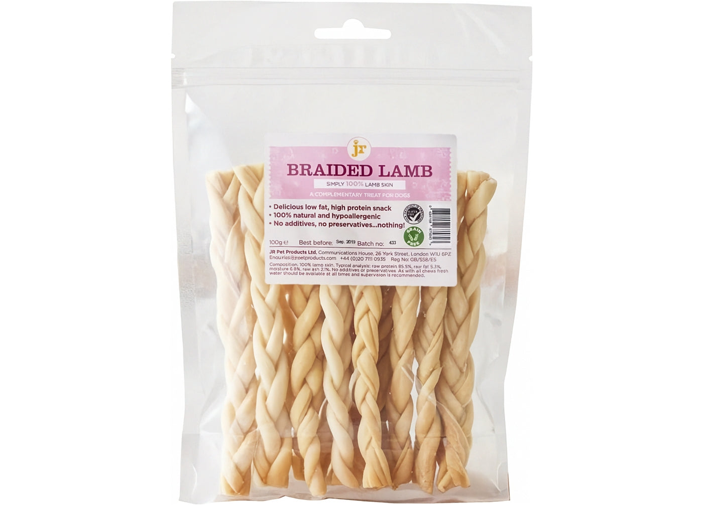 JR Pet Products - Braided Lamb 100g - Buy Online SPR Centre UK