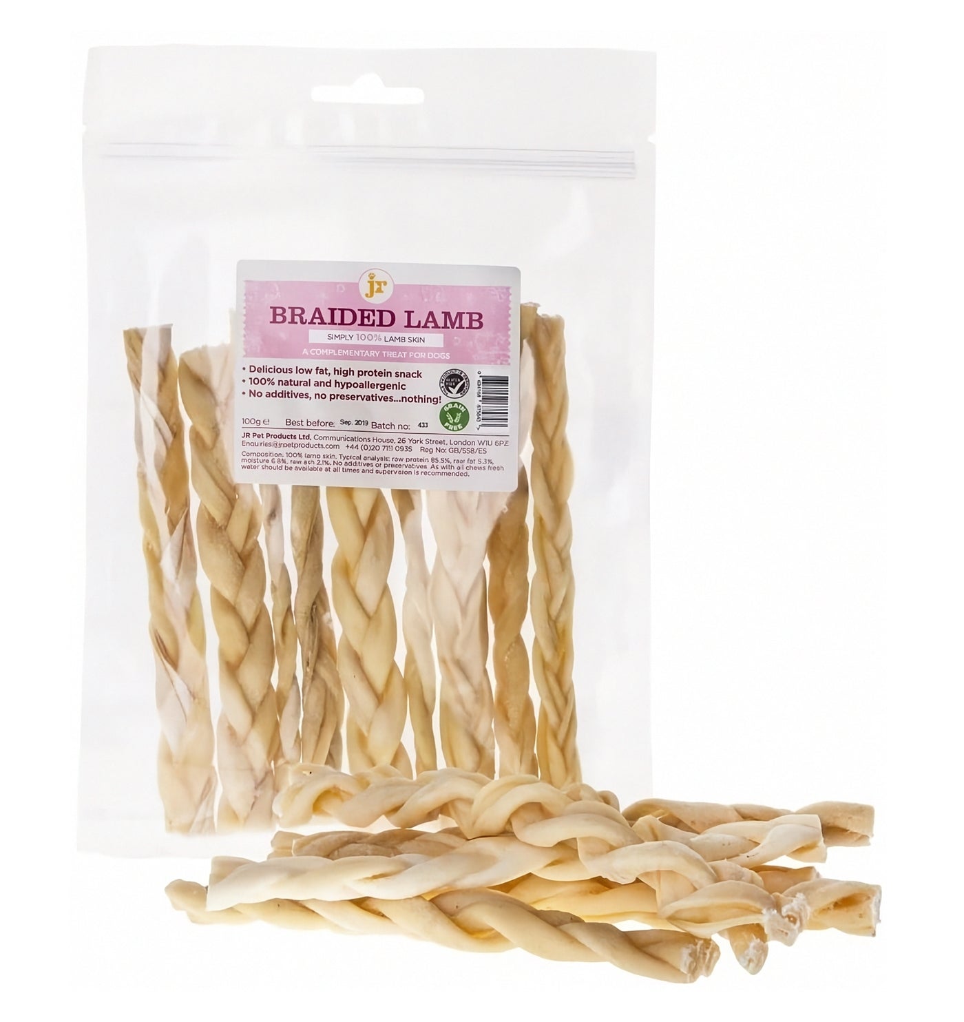 JR Pet Products - Braided Lamb 100g - Buy Online SPR Centre UK