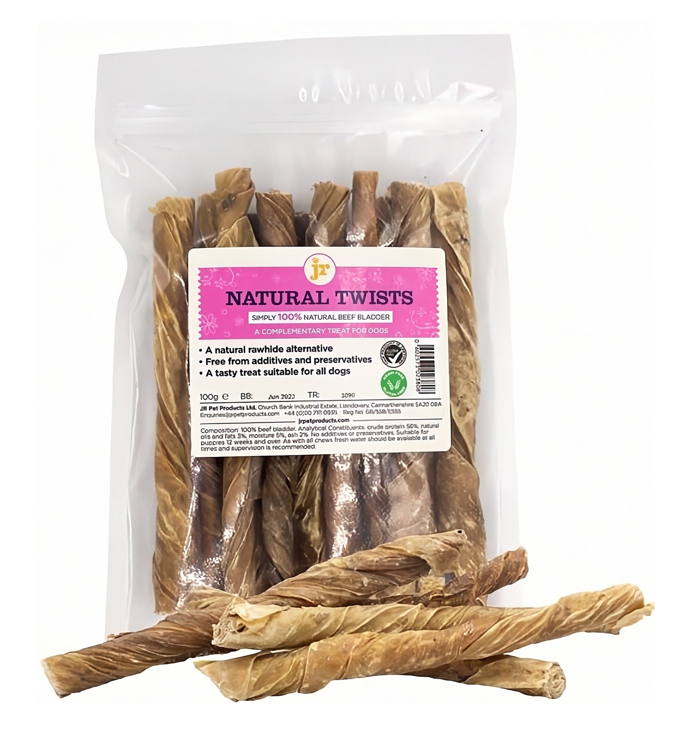 JR Pet Products - Natural Twists (Beef) 100g - Buy Online SPR Centre UK