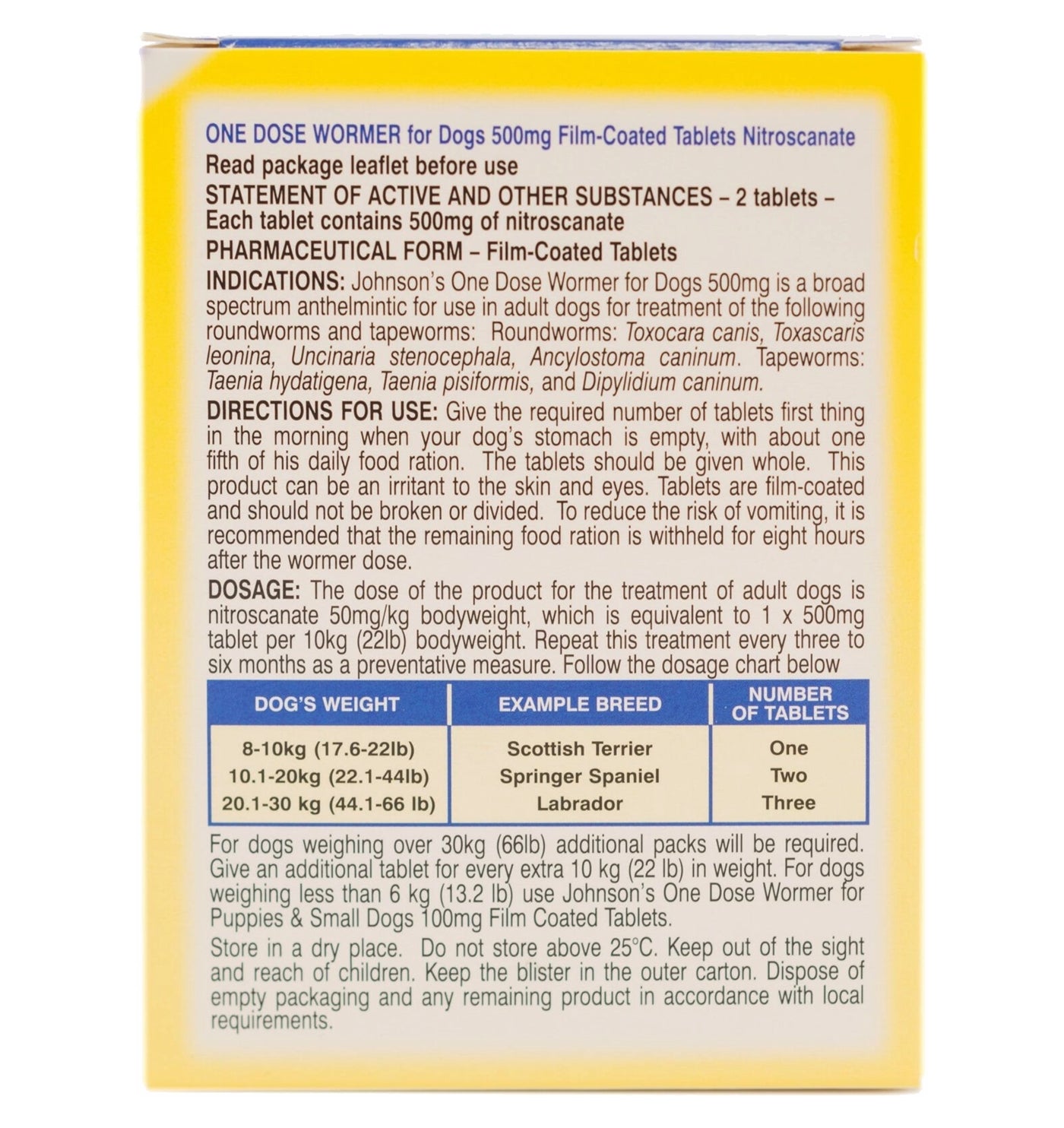Johnson's - One Dose Wormer for Medium Dogs 8-20kg - Buy Online SPR Centre UK